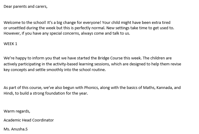 Letter for Parents